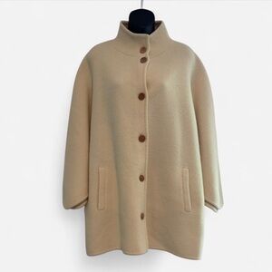 Mark & Graham Lamb Wool Poncho – Cream, Mock Turtleneck, Pockets